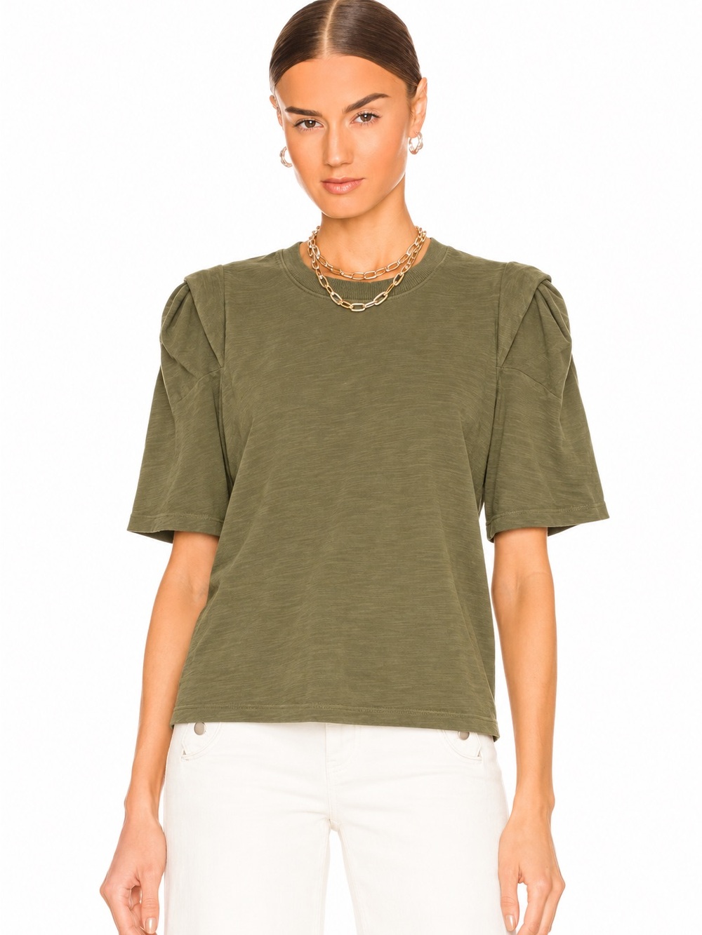 FRAME $168 Pleated Panel Tee in Fatigue